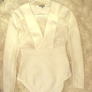 White long sleeve, v neck, sheer bodysuit